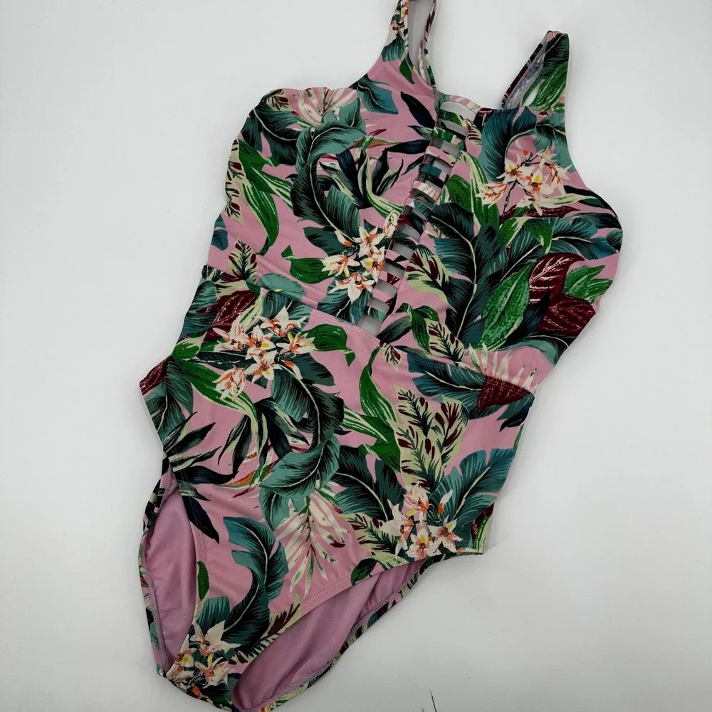 Miraclesuit Womens Tropical Floral High Neck One Piece Swimsuit L/XL? Beach Pool
